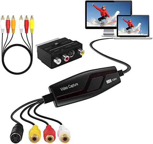 DIGITNOW! Video Grabber Überträgt Hi8 VHS auf Digital DVD für Windows 10 / Mac, Video Capture Karte mit Scart / AV Adapter,One-Touch-Videorecorder-Bearbeiten, Speichern und auf DVD Brennen von DIGITNOW!