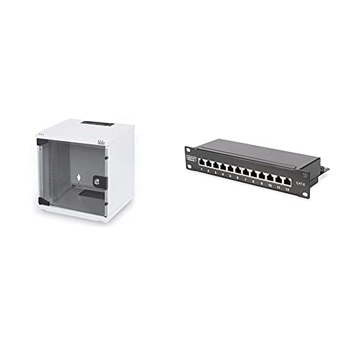 Assmann DN-10-05U-1 Digitus RAL 7035 Wandschranksystem 25,4 cm (10 Zoll) & Cat-6 Patch-Panel - 12 Ports - RJ45-Buchsen - 10-Zoll Rack-Mount 1HE - LSA Verteiler-Feld - Geschirmt - Schwarz von DIGITUS