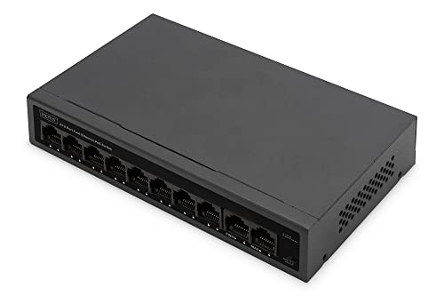 DIGITUS 10 Port Fast Ethernet PoE Switch - Unmanaged - 8 RJ45 PoE Ports + 2 RJ45 Ports - 60W PoE-Budget - CCTV-Modus - 10/100 Mbps - schwarz von DIGITUS