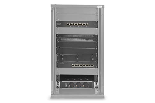DIGITUS 10-Zoll Set - Netzwerk-Schrank 12HE Schwarz - Fachboden - Steckdosenleiste - 8-Port Patch-Panel - 8-Port Gigabit-Switch von DIGITUS