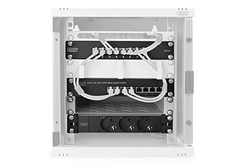 DIGITUS 10-Zoll Set - Netzwerk-Schrank 6HE Grau - Fachboden - Steckdosenleiste - 8-Port Patch-Panel - 8-Port Gigabit-Switch von DIGITUS