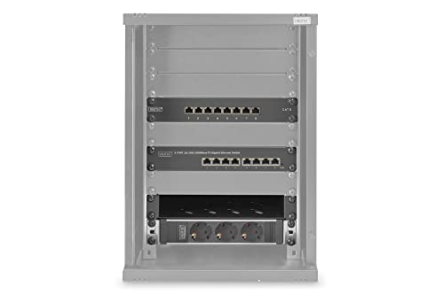 DIGITUS 10-Zoll Set - Netzwerk-Schrank 9HE Schwarz - Fachboden - Steckdosenleiste - 8-Port Patch-Panel - 8-Port Gigabit-Switch von DIGITUS