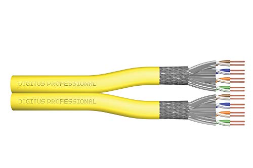 DIGITUS 100 m Cat 7A Netzwerkkabel - S-FTP (PiMF) Duplex - BauPVO Dca - LSZH Halogenfrei - 1500 MHz Kupfer AWG 22/1 - PoE++ Kompatibel - LAN Kabel Verlegekabel Ethernet Kabel - Gelb von DIGITUS