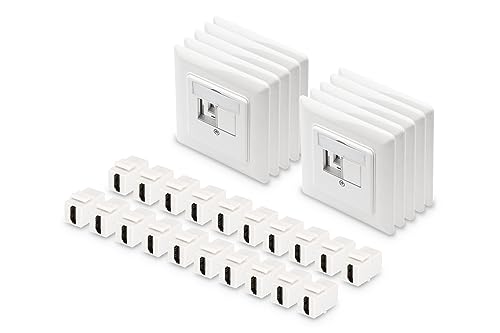 DIGITUS 10x Anschlussdose 2 Port – Auslass Gerade – Für Multimedia Keystone-Module + 20x Keystone-Kupplung HDMI 2.0 – Weiß von DIGITUS