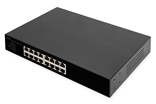 DIGITUS 16 Port Gigabit Netzwerk-Switch - unmanaged - lüfterlos - 10/100/1000 Mbps - inkl. 19" Montagewinkeln - schwarz von DIGITUS