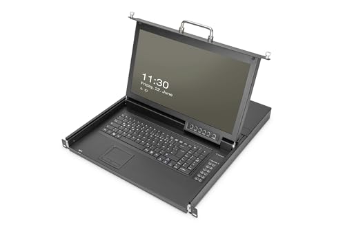 DIGITUS 17" KVM-Konsole - FullHD - 8 Port Cat 5-Switch - US-Tastatur - für 19 Zoll Server- und Netzwerkschranke - Schwarz von DIGITUS