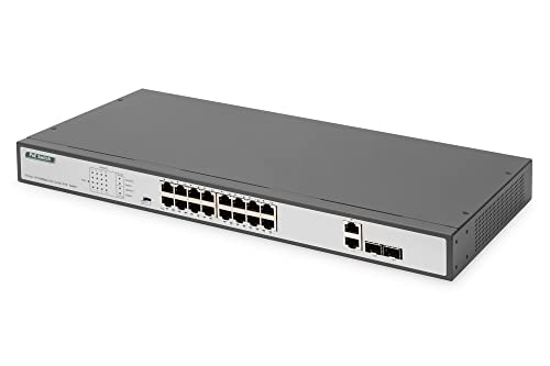 DIGITUS 18 Port Fast Ethernet PoE Netzwerk-Switch 16x RJ45 PoE + 2x Combo RJ45/SFP - 250W PoE Budget - 19 Zoll - 10/100 Mbps von DIGITUS
