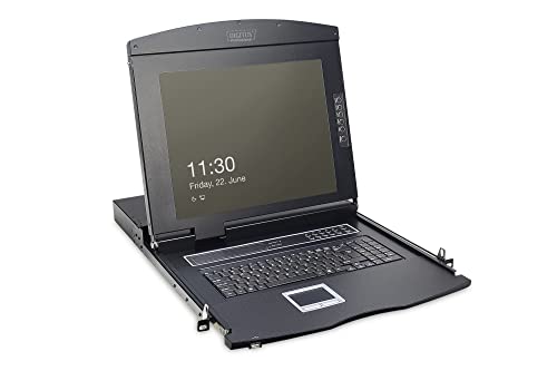 DIGITUS 19" KVM Konsole mit 17" TFT Display (4:3), DE-Tastatur-Layout, KVM Switch mit 8 VGA Ports, Schwarz von DIGITUS