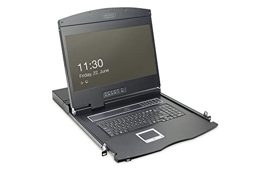 DIGITUS 19" KVM Konsole mit 19" TFT Display (16:9), DE-Tastatur-Layout, KVM Switch mit 8 Cat5 Ports, Schwarz von DIGITUS