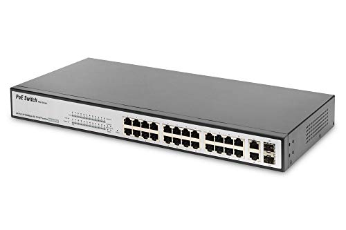 DIGITUS 19" Managed PoE+ Netzwerk-Switch - 24 Ports + 2x Combo-Uplink (RJ45/SFP) - Fast Ethernet - VLAN - Trunking - QoS von DIGITUS