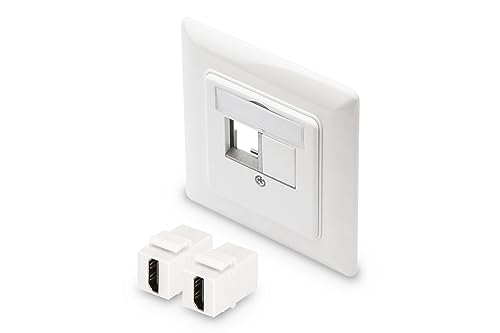 DIGITUS 1x Anschlussdose 2 Port – Auslass Gerade – Für Multimedia Keystone-Module + 2x Keystone-Kupplung HDMI 2.0 – Weiß von DIGITUS