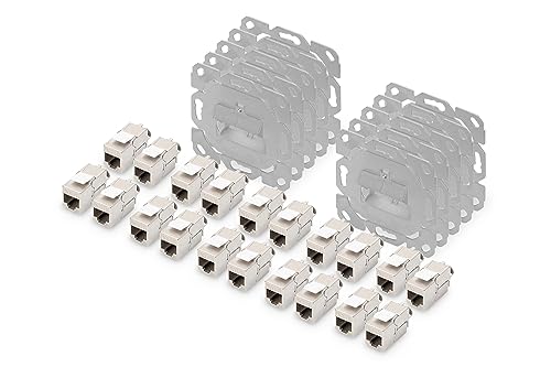 DIGITUS 2-Port Netzwerkdose – 10 Stück – Mit 20x Cat6A Keystone-Modul – 45° Gewinkelt – Designfähig – Ohne Rahmen/Blende von DIGITUS