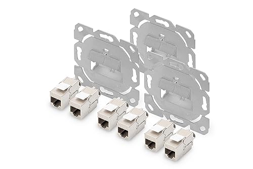 DIGITUS 2-Port Netzwerkdose – 3 Stück – Mit 6x Cat6A Keystone-Modul – 45° Gewinkelt – Designfähig – Ohne Rahmen/Blende von DIGITUS