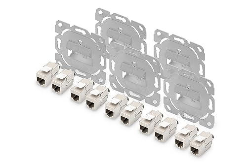 DIGITUS 2-Port Netzwerkdose – 5 Stück – Mit 10x Cat6A Keystone-Modul – 45° Gewinkelt – Designfähig – Ohne Rahmen/Blende von DIGITUS