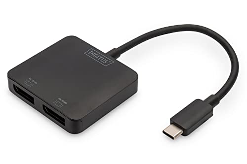 DIGITUS 2-Port USB-C Grafikadapter - USB-C zu 2x Displayport - 4k60Hz - Multi Stream Transport (MST) - Video Hub - schwarz von DIGITUS
