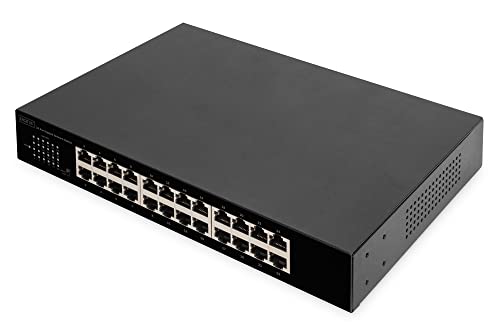 DIGITUS 24 Port Gigabit Netzwerk-Switch - unmanaged - lüfterlos - VLAN-Modus - DIP-Schalter - 10/100/1000 Mbps - inkl. 19" Montagewinkeln - schwarz von DIGITUS