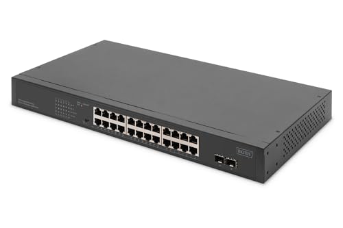 DIGITUS 24 Port Gigabit PoE Ethernet Netzwerk-Switch - Unmanaged - 24 RJ45 Ports + 2 SFP Uplink-Ports - 370W PoE Budget - 19 Zoll Formfaktor - Schwarz DIGITUS 24 Port Gigabit PoE Ethernet Netzwerk-Switch - Unmanaged - 24 RJ45 Ports + 2 SFP Uplink-Ports - 370W PoE Budget - 19 Zoll Formfaktor - Schwarz von DIGITUS