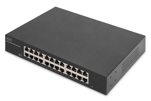 DIGITUS DN-80113-2 – 24 Port Gigabit Netzwerk-Switch – unmanaged – lüfterlos – VLAN-Modus – DIP-Schalter – 10/100/1000 Mbit/s – inkl. 19" Montagewinkeln – schwarz von DIGITUS