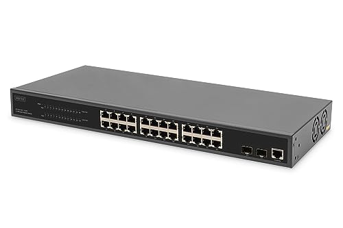 DIGITUS 27-Port Managed Gigabit PoE Netzwerk-Switch - 24 RJ45-Ports - 2 SFP-Ports - 1 Console-Port - 450W PoE-Budget - L2 Features - 19 Zoll - 10/100/1000 Mbps - schwarz von DIGITUS