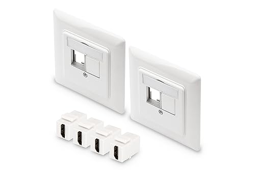 DIGITUS 2x Anschlussdose 2 Port – Auslass Gerade – Für Multimedia Keystone-Module + 4x Keystone-Kupplung HDMI 2.0 – Weiß von DIGITUS