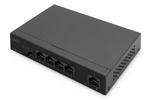 DIGITUS PoE Netzwerk Switch - 5 Port - Gigabit Ethernet - Unmanaged - 4X RJ45 PoE Ports + 1x RJ45 Uplink - 60W PoE-Budget - CCTV-Modus - 10/100/1000 Mbit/s - schwarz von DIGITUS