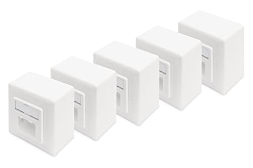 DIGITUS 5x Anschlussdose Cat-5e - 2 Port RJ45 - Aufputz Netzwerk-Dose - Zuführung Horizontal - Designfähig - Reinweiß von DIGITUS