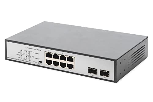 DIGITUS 8 Port Gigabit PoE-Netzwerk-Switch - 8x RJ45 - 19 Zoll - Netzwerk-Switch - 180W PoE-Budget - 10/100/1000 Mbps von DIGITUS