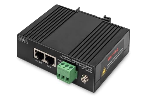 DIGITUS ASSMANN Industrieller Gigabit Ethernet PoE Injektor - 85W - 10/100/1000 Mbps - 100m Reichweite - Hutschienenmontage - schwarz von DIGITUS