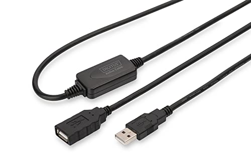 DIGITUS Aktives USB 2.0 Verlängerungskabel, Repeaterkabel, 10 m Länge, USB A Stecker auf USB A Buchse, Plug & Play, Stromversorgung über USB, Schwarz von DIGITUS