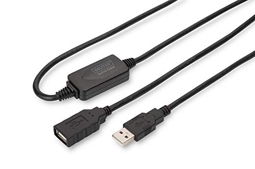 DIGITUS Aktives USB 2.0 Verlängerungskabel, Repeaterkabel, 15 m Länge, USB A Stecker auf USB A Buchse, Plug & Play, Stromversorgung über USB, Schwarz von DIGITUS