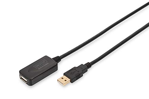 DIGITUS Aktives USB 2.0 Verlängerungskabel, Repeaterkabel, 5 m Länge, USB A Stecker auf USB A Buchse, Plug & Play, Stromversorgung über USB, Schwarz von DIGITUS