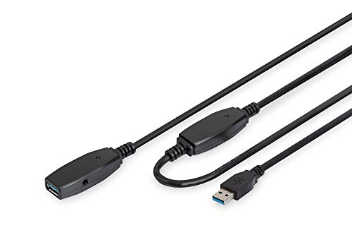 DIGITUS Aktives USB 3.0 Verlängerungskabel - Repeaterkabel - USB A Stecker auf USB A Buchse - 20m - 5 Gbit/s - Plug & Play - Hotswap - LED-Funktionsanzeige - schwarz von DIGITUS