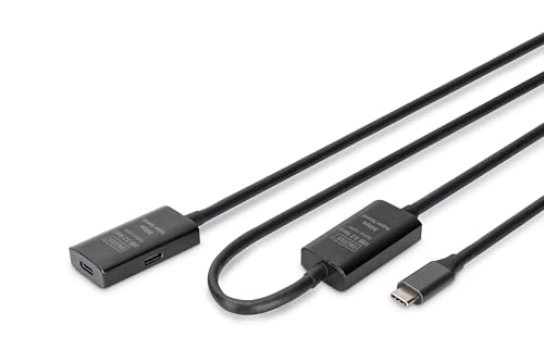 DIGITUS Aktives USB 3.2 Gen 1 Verlängerungskabel – 10 m – USB-C Stecker auf Buchse – Repeater USB-Kabel mit Plug & Play – Bis zu 5 Gbit/s – Stromversorgung über USB – Schwarz von DIGITUS
