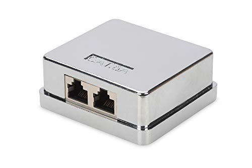 DIGITUS Anschlussdose Cat-6A - 2 Port RJ45 - Aufputz-Gehäuse - Netzwerk-Dose - LSA Schneidklemme - Geschirmt - Silber von DIGITUS