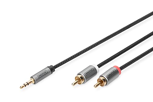 DIGITUS Audio-Adapterkabel - 3,5mm Klinke auf 2xCinch - Aux-Kabel - Stereo-Kabel - RCA-Adapter - vergoldete Kontakte - geflochtenes Kabel - schwarz - für Stereoanlagen, Heimkino, Soundbar, Computer von DIGITUS