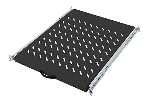 DIGITUS Ausziehbarer Fachboden - 19-Zoll - 1HE - Befestigung Vorne & Hinten - Traglast 25 kg - Für Netzwerkschänke & Serverschränke - Ab 800 mm Schranktiefe - Schwarz von DIGITUS