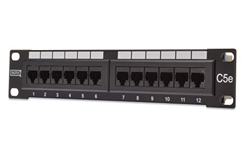 DIGITUS Cat-5e Patchpanel - 12 Ports - RJ45-Buchsen - 10-Zoll Rack-Mount 1HE - LSA Verteilerfeld - Ungeschirmt - Schwarz von DIGITUS