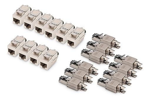 DIGITUS Cat 8.1 Netzwerk-Set – 10x Keystone-Modul & 10x Netzwerkstecker – RJ45-2000 MHz – 25/40GBase-T – Kategorie 8 Klasse I – Feldstecker 360° Geschirmt – Werkzeugfrei – AWG 26/7 bis 22/1 von DIGITUS