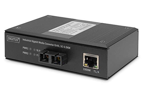 DIGITUS DIN-Rail Medienkonverter - Multimode - Gbit Ethernet - RJ45 / SC - 850nm Wellenlänge - Bis 0.5km - Schwarz von DIGITUS