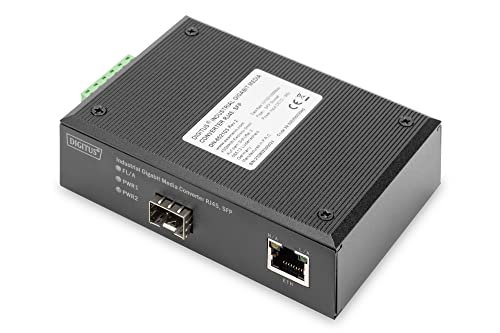 DIGITUS DIN-Rail Medienkonverter - SFP Port - Gbit Ethernet - RJ45 / SFP - 10/100/1000BaseTX zu 1000Base-X - Schwarz von DIGITUS