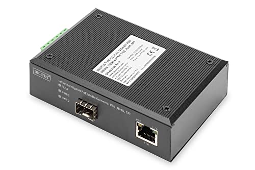 DIGITUS DIN-Rail Medienkonverter - SFP Port - Gbit Ethernet - RJ45 / SFP 1000Base-X - Mit PoE-Injektor - Schwarz von DIGITUS