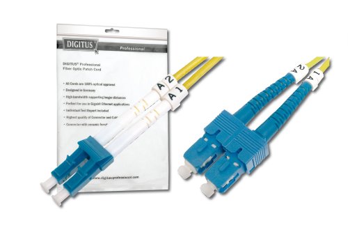 DIGITUS DK-292SCA3LC-01 – Glasfaserkabel OS2 – 1 m – SC (APC) zu LC (PC) – Duplex LWL Kabel – 1/10 Gbit/s – SM Singlemode Glasfaser LAN Kabel – Fasertyp: 9/125 µ – Gelb (Yellow) von DIGITUS