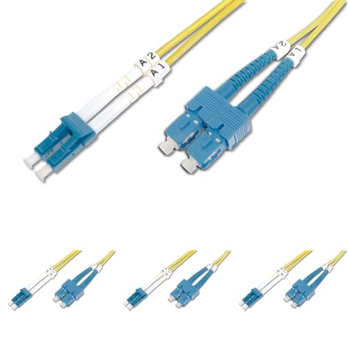 DIGITUS DK-2932-01 – Glasfaserkabel OS2 – 1 m – LC zu SC – Duplex LWL Kabel – 1/10 Gbit/s – SM Singlemode Glasfaser LAN Kabel – Fasertyp: 9/125 µ – Gelb (Yellow) (Packung mit 4) von DIGITUS