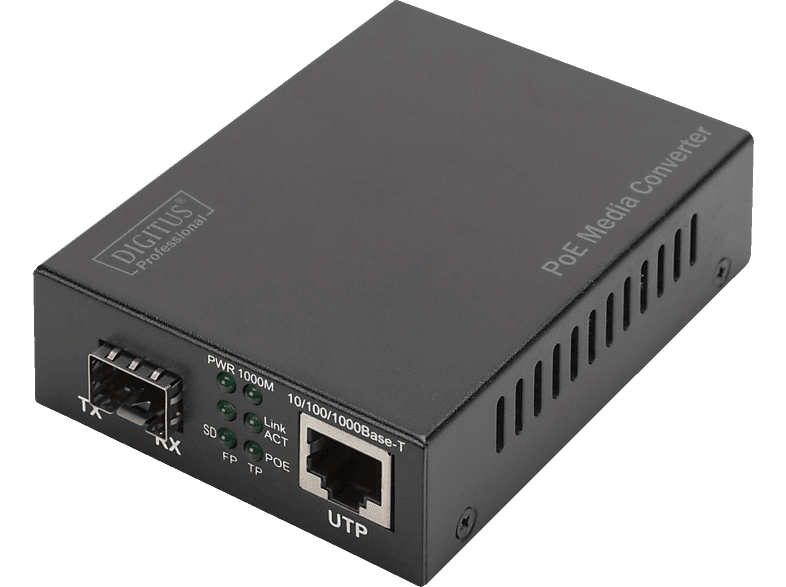 DIGITUS DN-82140 Gigabit Ethernet PoE+ Medienkonverter, Schwarz von DIGITUS