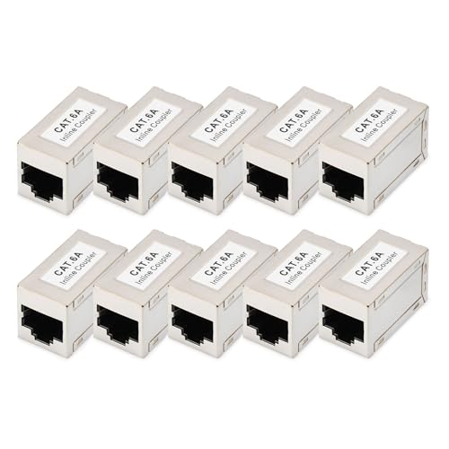 DIGITUS DN-93905 – RJ45 Kupplung Cat 6A – 10 Stück – LAN Kabel Verlängerung – Cat6A Netzwerkkabel Verbinder – PoE Kompatibel – Modulare Kupplung – Für Switch, DSL, Modem, Router, PC – Silber von DIGITUS