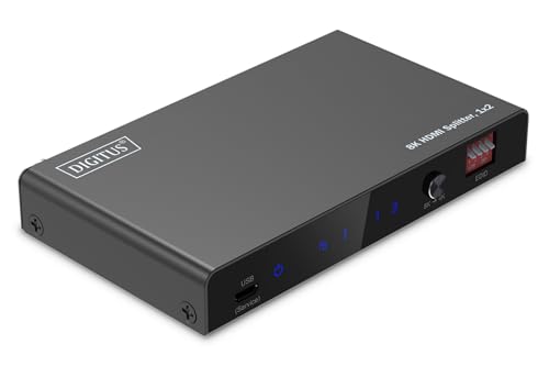 DIGITUS DS-55339 HDMI Splitter 1x2 – Eingang: 1-Port/Ausgang: 2-Port – UHD 8K/60 Hz HDTV: 7680 × 4320p – HDCP 2.3 & HDMI 2.1 – HDR, Deep Color, EDID-Umschalter – Toslink, Stereo (3,5 mm) von DIGITUS