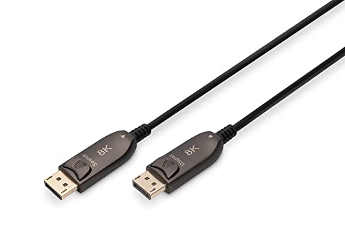 DIGITUS DisplayPort AOC Hybrid-Glasfaserkabel - Displayport 1.4-8k/60Hz - UHD-II - vergoldete Kontakte - 10m - schwarz von DIGITUS