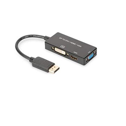 DIGITUS DisplayPort Grafik Adapter, DP zu DVI-D + HDMI + VGA, 4K Ultra HD 30Hz, Schwarz von DIGITUS