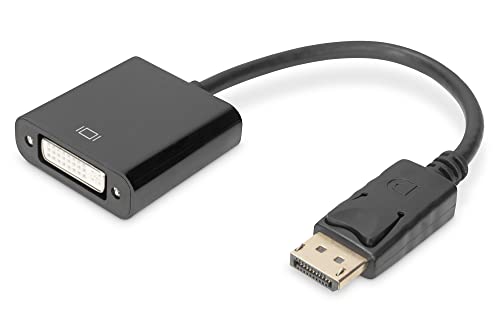 DIGITUS DisplayPort Grafik Adapter, DP zu DVI-I (24+5), Full HD 1920 x 1080 Pixel, Blisterverpackung, Schwarz von DIGITUS
