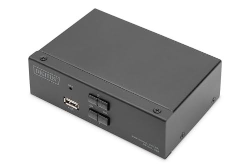 DIGITUS Displayport KVM-Switch – 2-Port Single-Display – 2 PC 1 Monitor – 1x Maus, Tastatur & Audio für 2 Computer – UHD 4K@60Hz (4096 x 2160p) – Hot-Key Umschalter – 1x USB 2.0 Hub – Schwarz von DIGITUS